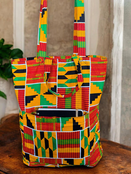 Sac cabas imprimé africain - Jaune Vert Kente  - Sacs fourre-tout / Sac en Toile en coton réutilisable