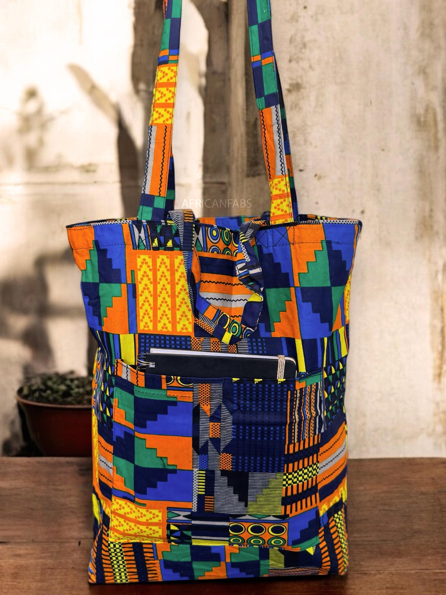 Sac cabas imprimé africain - Bleu Orange Kente  - Sacs fourre-tout / Sac en Toile en coton réutilisable