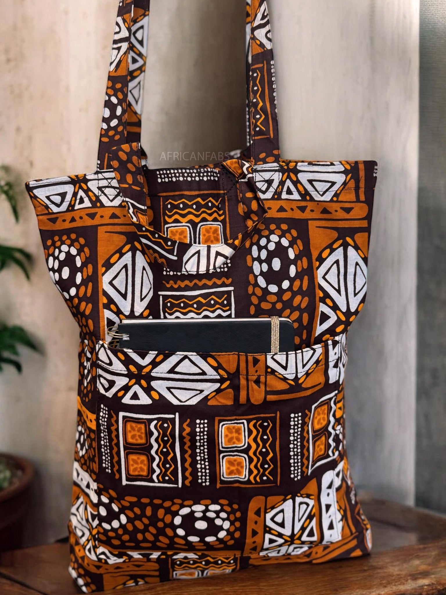 Sac cabas imprimé africain - Marron Bogolan - Sacs fourre-tout / Sac en Toile en coton réutilisable