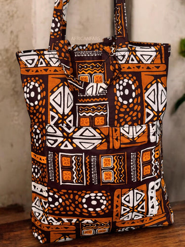 Sac cabas imprimé africain - Marron Bogolan - Sacs fourre-tout / Sac en Toile en coton réutilisable