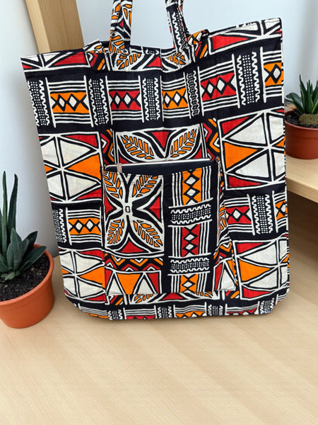 Sac cabas imprimé africain - Orange - Sacs fourre-tout / Sac en Toile en coton réutilisable