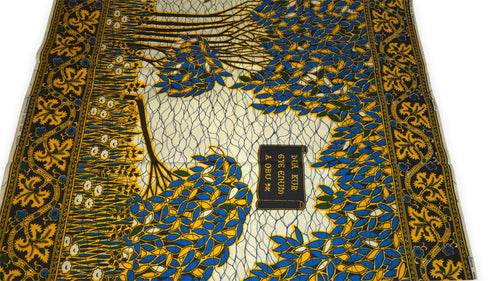 Tissu VLISCO Wax Hollandais - Bleu Jaune Fallen tree VL00562 Limited Edition