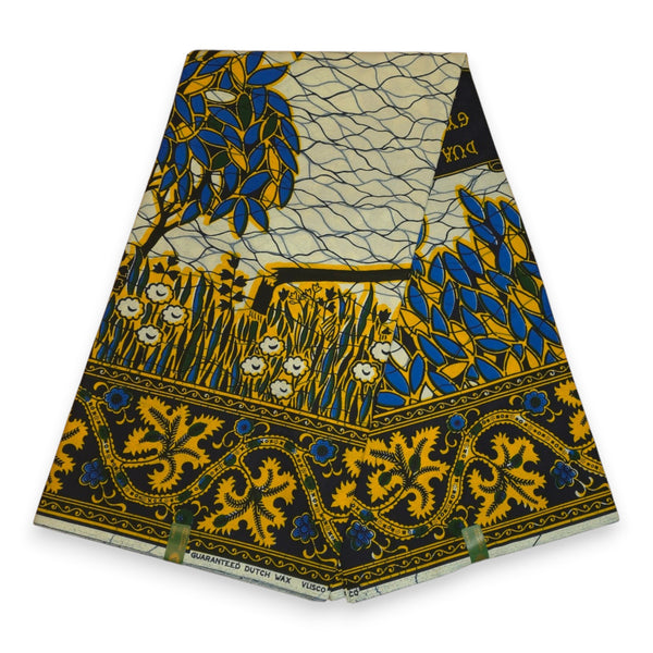 VLISCO Hollandais Wax print fabric - Blue Yellow Fallen tree VL00562 Limited Edition
