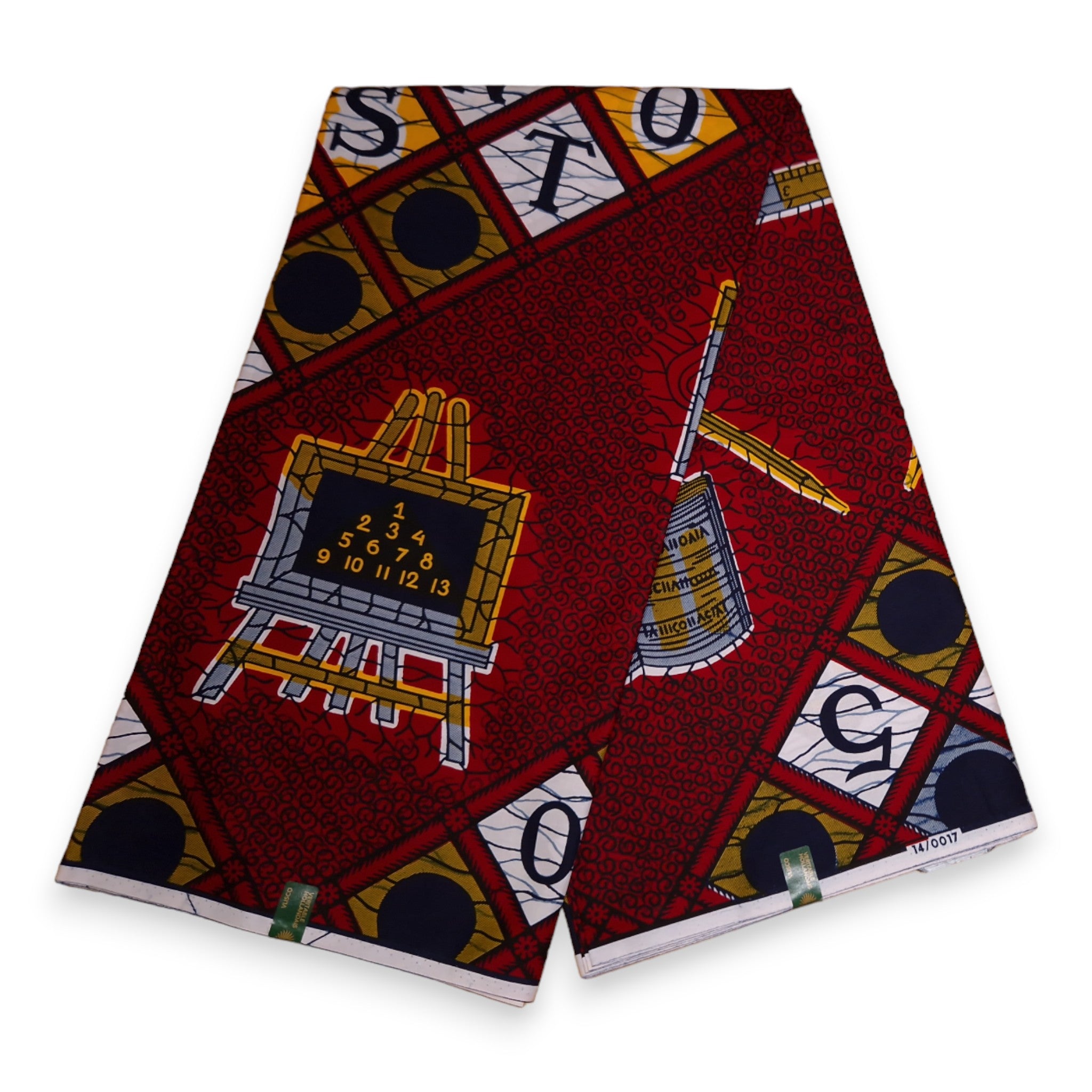 Tissu VLISCO Wax Hollandais - Rouge foncé ABC Alphabet VL00017-294