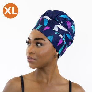 XL Turban facile - Bonnet en satin - Bleu / rose sunburst