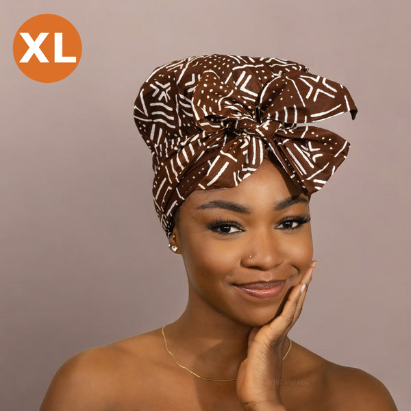 XL Turban facile - Bonnet en satin - Marron x Bogolan