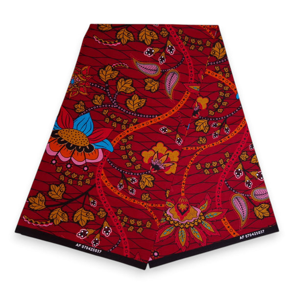 Chapeau bob / Bucket hat imprimé africain - Rouge foncé et jaune Botanical Flow - tailles enfants et adultes (Unisexe)