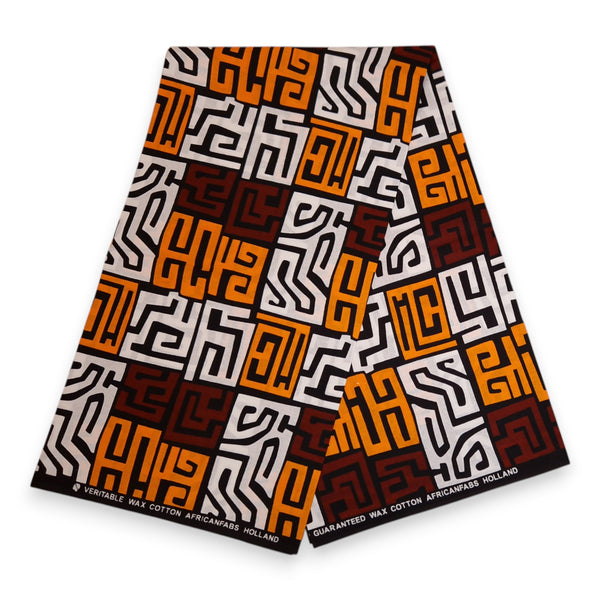 Casquettes pare-soleil à imprimé africain - Marron et jaune-orange Kuba Blocks Congo