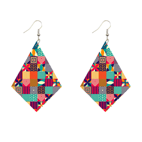 Boucles d'oreilles africaines en forme de losange - Patchwork