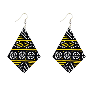 Boucles d'oreilles africaines en forme de losange - Bogolan Noir