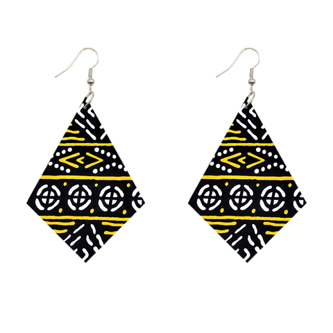 Boucles d'oreilles africaines en forme de losange - Bogolan Noir