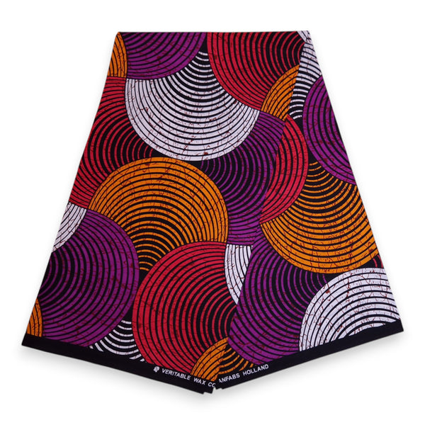 Foulard africain / Turban wax - Orange & Violet Concentric Circle