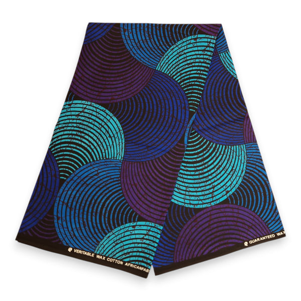 Foulard africain / Turban wax - Bleu & Turquoise Concentric Circle