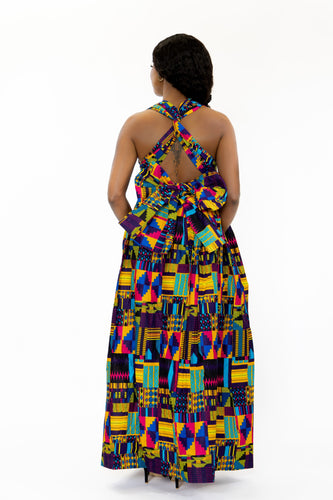 Robe longue multiway Infinity à imprimé africain Multicolore Kinte violet