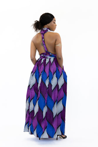 Robe longue multiway Infinity à imprimé africain Violet Swirl