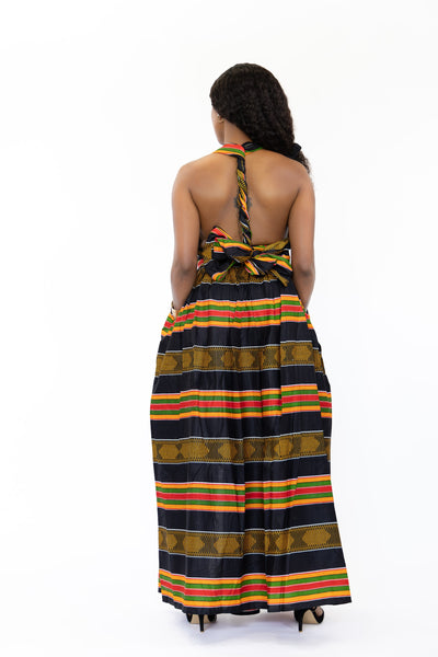 Robe longue multiway Infinity à imprimé africain Noir Pan African Kinte
