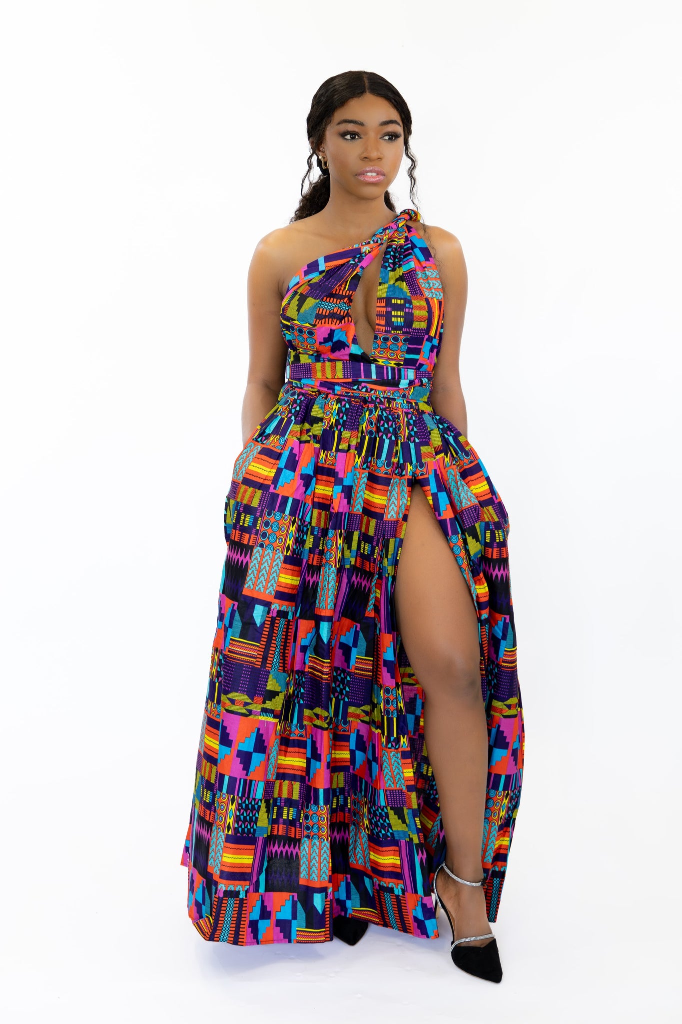 Robe longue multiway Infinity à imprimé africain Multicolore Kinte rose