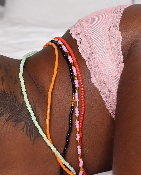 Waist Beads / Chaine de taille africaine - ADU - Blanc / rouge (élastique)