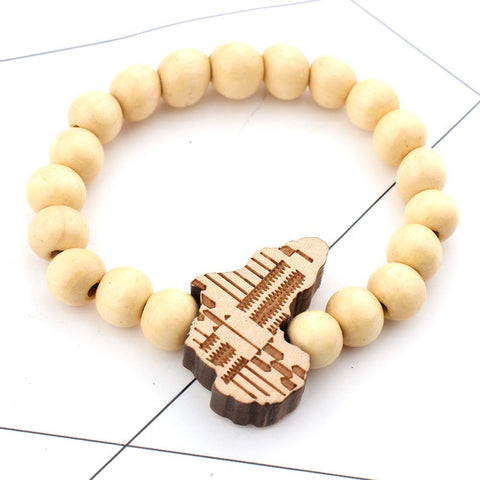 Bracelet africain - Bracelet en perles de bois - Continent africain - Crème