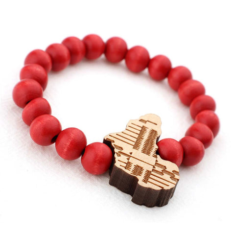 Bracelet africain - Bracelet en perles de bois - Continent africain - Rouge