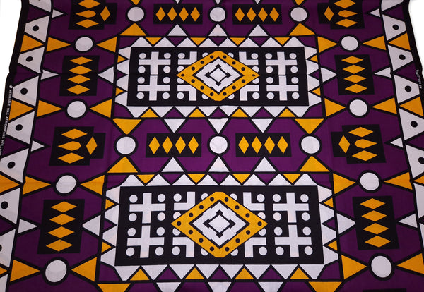 Violet Jaune Samakaka / Samacaca (Angola) - Tissu africain / tissu wax - 100% coton