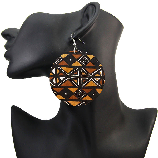 Marron Orange Mud cloth | Boucles d'oreilles africaines