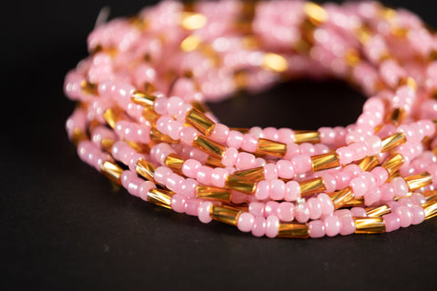 Waist Beads / Chaine de taille africaine - NKEM - Rose / Doré (élastique)