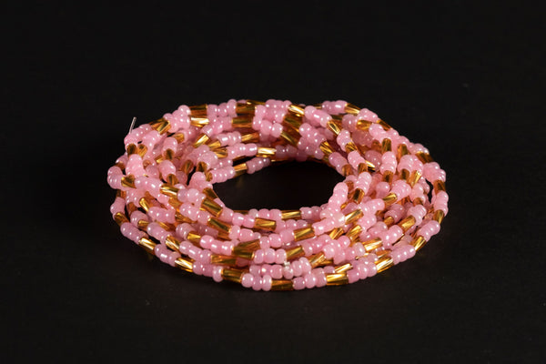 Waist Beads / Chaine de taille africaine - NKEM - Rose / Doré (élastique)