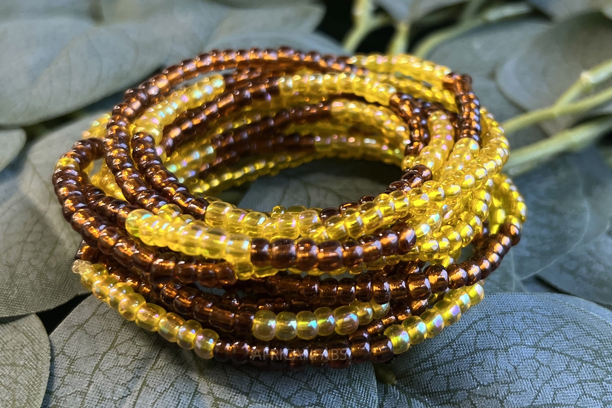 Waist Beads / Chaine de taille africaine - EKOSA- Jaune / Brun (élastique)