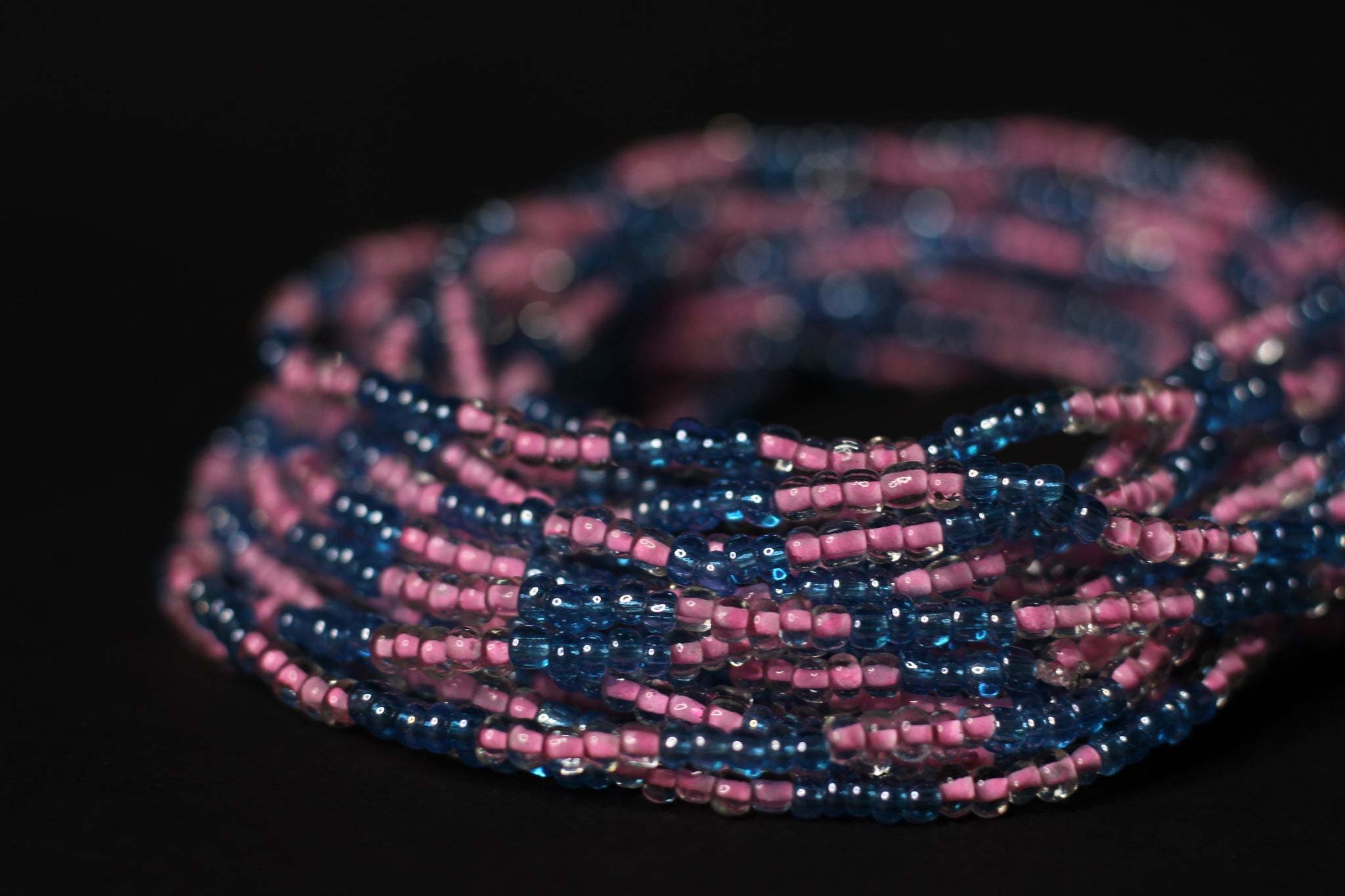 Waist Beads / Chaine de taille africaine - IMOSE - Rose / Bleu (élastique)