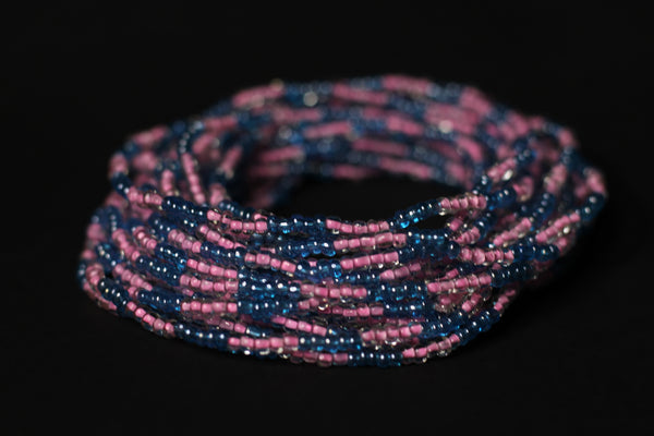 Waist Beads / Chaine de taille africaine - IMOSE - Rose / Bleu (élastique)