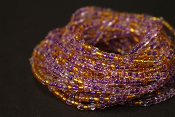 Waist Beads / Chaine de taille africaine - IDEHEN - Violet / or (élastique)