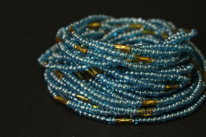 Waist Beads / Chaine de taille africaine - IZODUWA - Bleu / or (élastique)