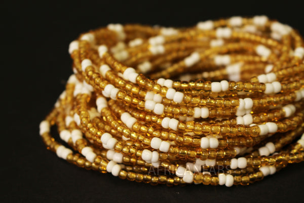 Waist Beads / Chaine de taille africaine - JESUOBO -  Blanc / or (élastique)