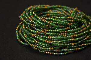 Waist Beads / Chaine de taille africaine - OGHOGHO -  Vert / or (élastique)