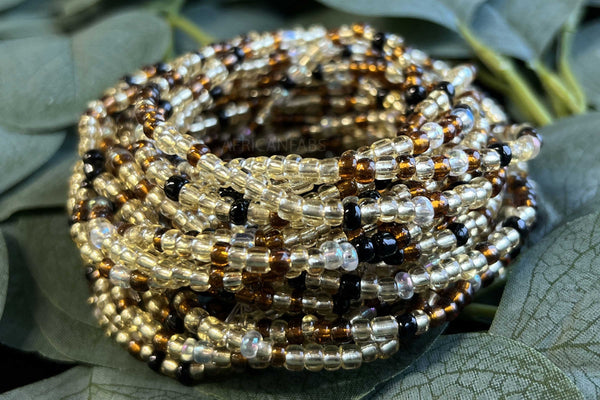 Waist Beads / Chaine de taille africaine - ABETU - Marron (élastique)