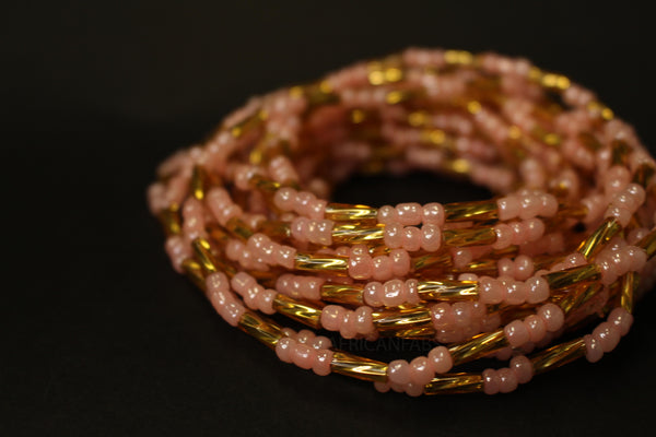 Waist Beads / Chaine de taille africaine - AGBUZA - Rose / Doré (élastique)