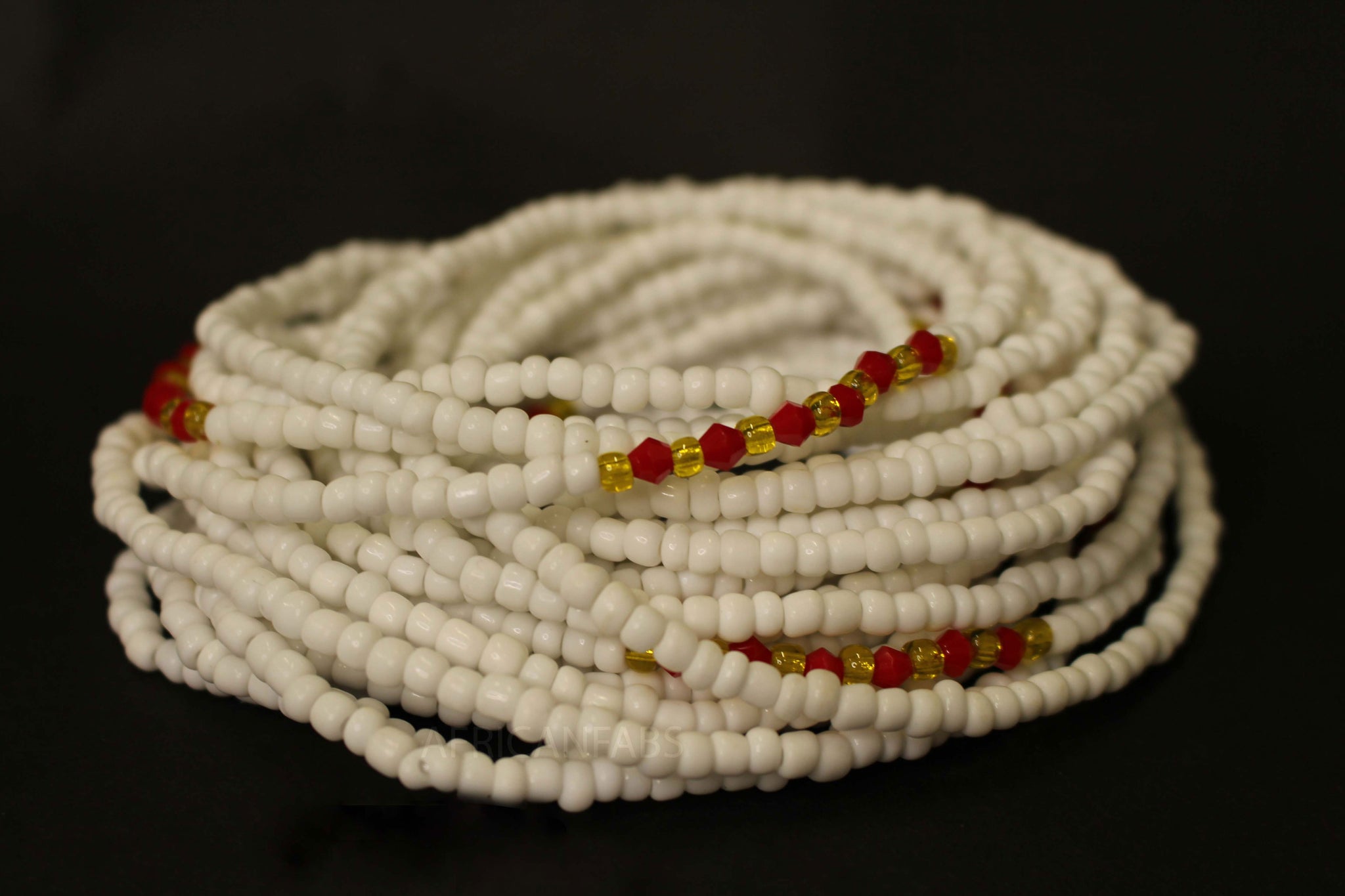 Waist Beads / Chaine de taille africaine - ADU - Blanc / rouge (élastique)