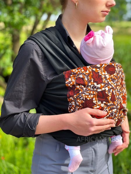 Porte-bébé / écharpe de portage imprimé africain - Feuilles brunes