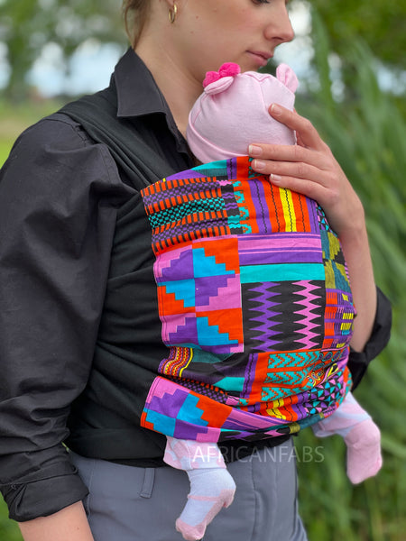 Porte-bébé / écharpe de portage imprimé africain - Violet / rose Kente