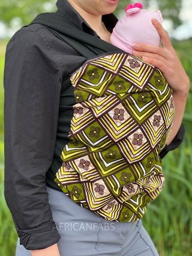 Porte-bébé / écharpe de portage imprimé africain - Vert / jaune