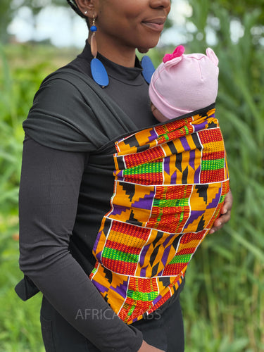 Porte-bébé / écharpe de portage imprimé africain - Orange / violet Kente
