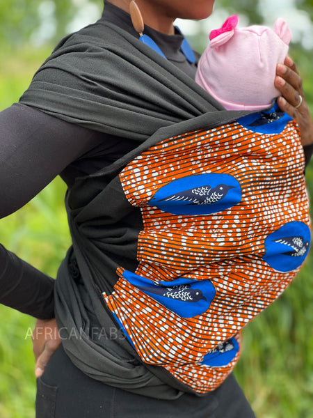 Porte-bébé / écharpe de portage imprimé africain - Speed bird Orange