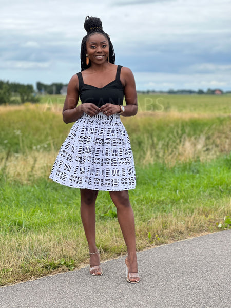 Mini-jupe à imprimé africain - Noir Bogolan