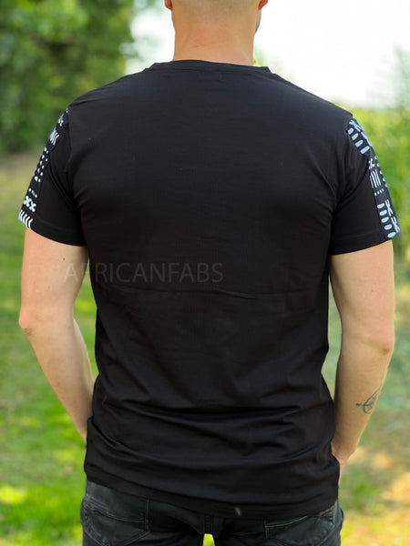 T-shirt avec détails d'imprimés africains - manches bogolan noir et poche poitrine