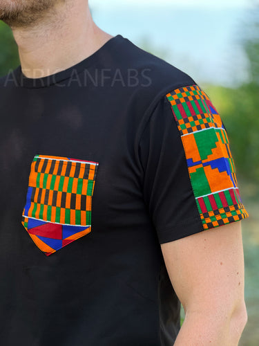 T-shirt avec détails d'imprimés africains - manches et poche poitrine en kente