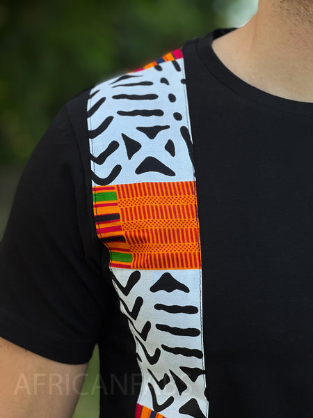T-shirt avec détails imprimés africains - bande de kente bogolan blanc