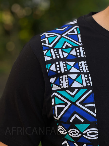 T-shirt avec détails imprimés africains - bande de bogolan bleu