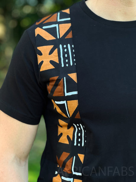 T-shirt avec détails de l'imprimé africain - bande de bogolan marron