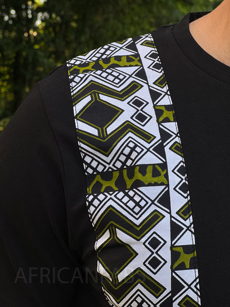 T-shirt avec détails imprimés africains - bande bogolan verte
